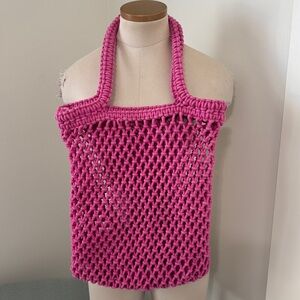 Faherty Sunwashed Macrame Market Tote Bag Ibis Rose Pink ~ Beach Pool Resort